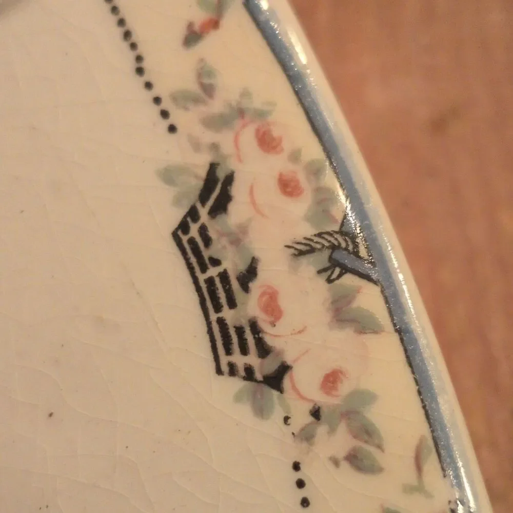 Edwin M. Knowles China Co. Vitreous Floral Oval Platter Beige Pink Green 26-2-1